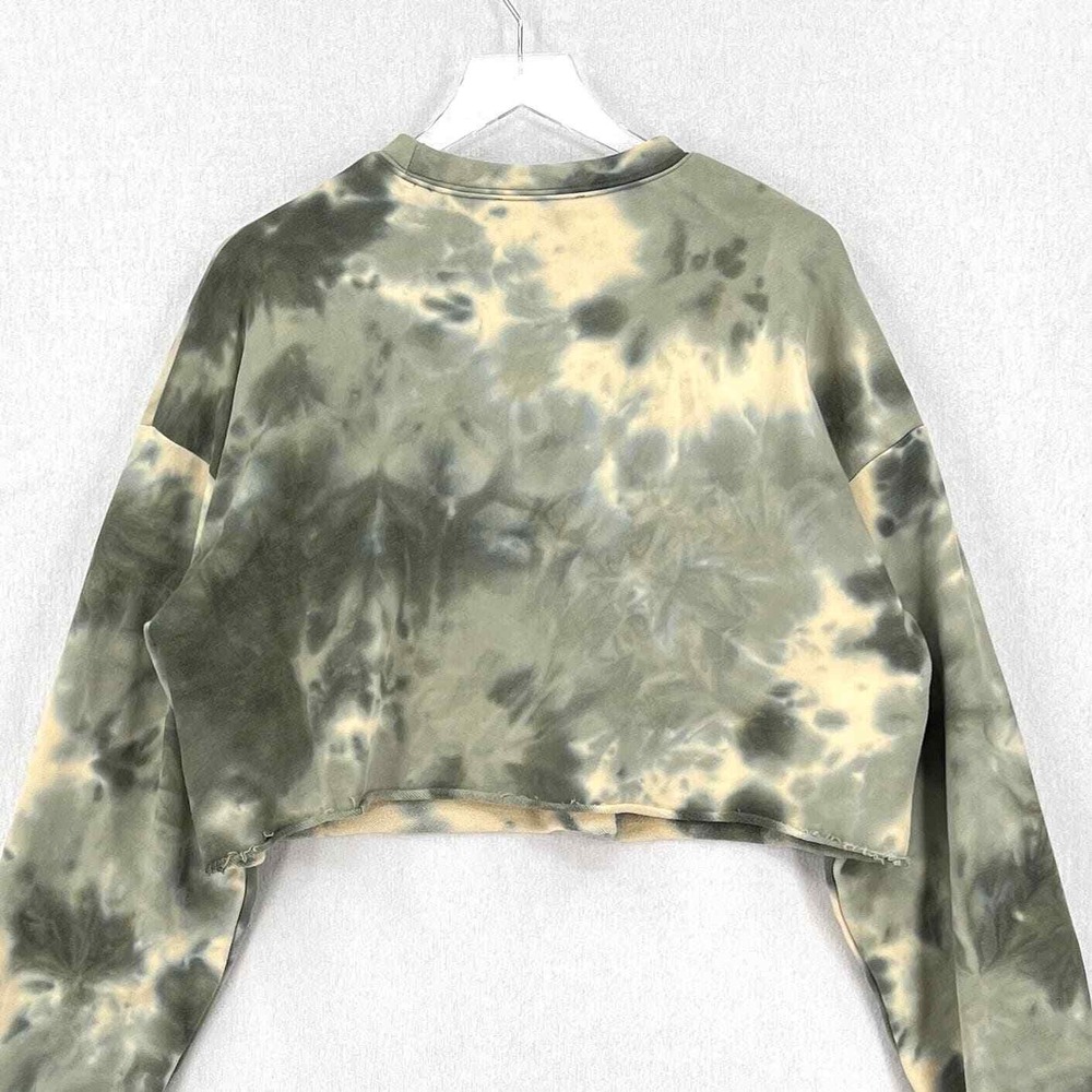 BY EGREIS Sweatshirt Women Large Green Tie Dye Cropped Long Sleeve Pullover Crew - Picture 6 of 16